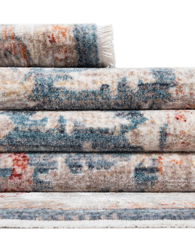 Blue 6' x 6' Noble Round Area Rug 100% Polyester Traditional Distressed Classic Contemporary Carpet for Home Decor for Sale at Rug Engine