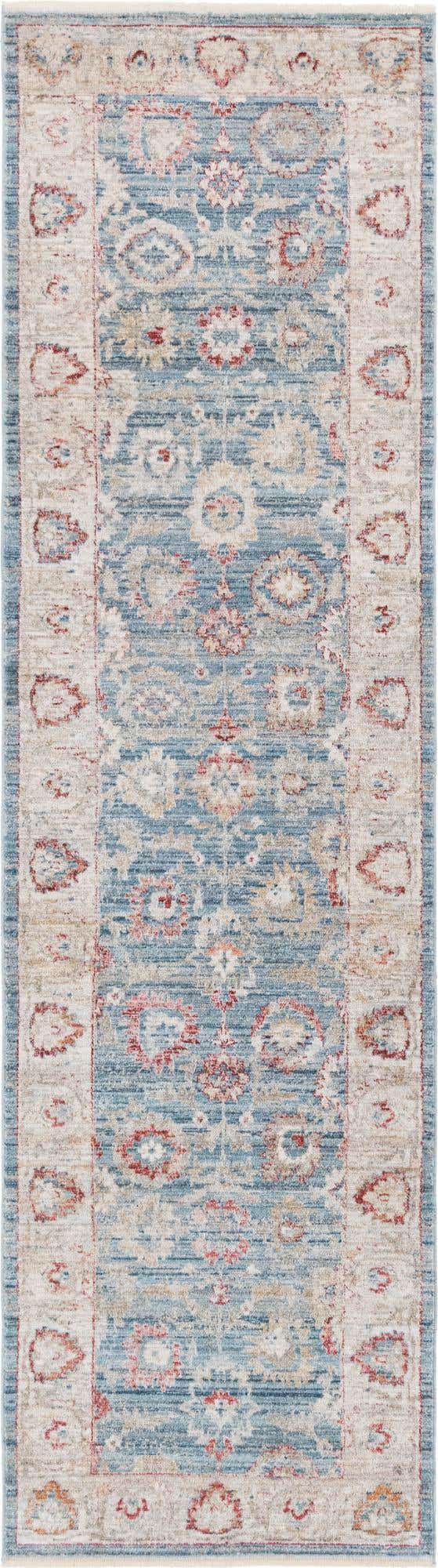 Blue 2' 7 x 10' Noble Runner Area Rug 100% Polyester Traditional Distressed Classic Contemporary Carpet for Home Decor for Sale at Rug Engine