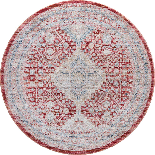 Red 3' 10 x 3' 10 Noble Round Area Rug 100% Polyester Traditional Distressed Classic Contemporary Carpet for Home Decor for Sale at Rug Engine