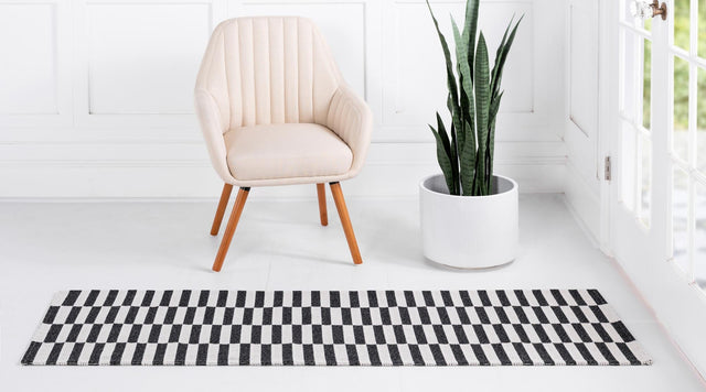 Black 2' x 7' 10 Decatur Runner Area Rug 100% Cotton All Natural Sustainable Eco-Friendly Carpet for Dining Living Office Dorm Rooms for Sale at Rug Engine