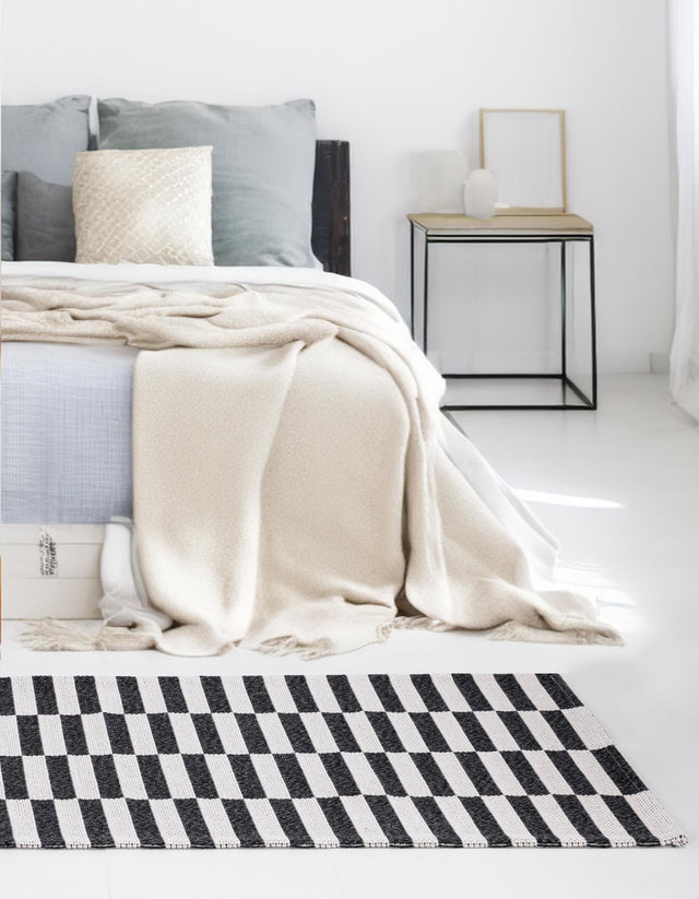 Black 2' x 7' 10 Decatur Runner Area Rug 100% Cotton All Natural Sustainable Eco-Friendly Carpet for Dining Living Office Dorm Rooms for Sale at Rug Engine