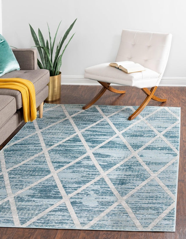 Light Blue 4' 1 x 6' 1 Starlight Rectangle Area Rug 100% Polypropylene Visually Appealing Unique Carpet for Living Rooms, Bedroom, Dining, Office for Sale at Rug Engine