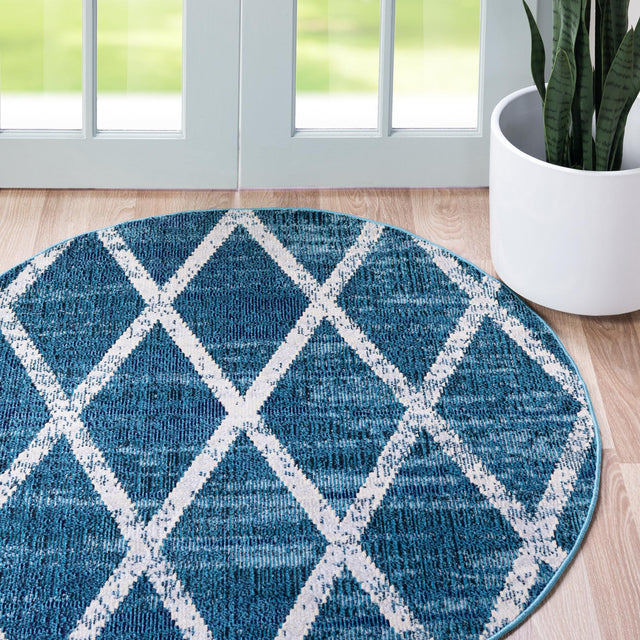 Navy Blue 4' 1 x 4' 1 Starlight Round Area Rug 100% Polypropylene Visually Appealing Unique Carpet for Living Rooms, Bedroom, Dining, Office for Sale at Rug Engine