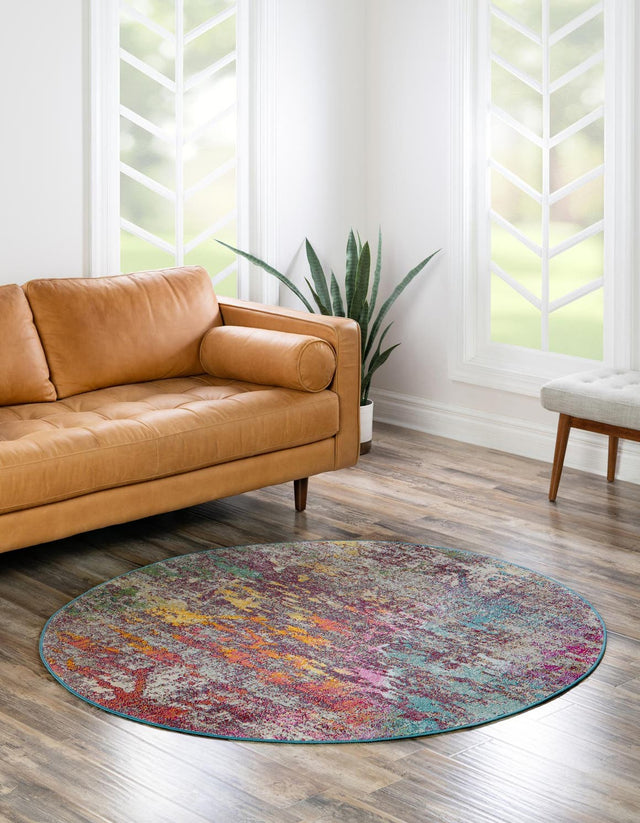 Multicolor 7' x 7' Starlight Round Area Rug 100% Polypropylene Visually Appealing Unique Carpet for Living Rooms, Bedroom, Dining, Office for Sale at Rug Engine