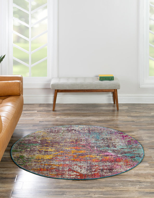 Multicolor 4' 1 x 4' 1 Starlight Round Area Rug 100% Polypropylene Visually Appealing Unique Carpet for Living Rooms, Bedroom, Dining, Office for Sale at Rug Engine