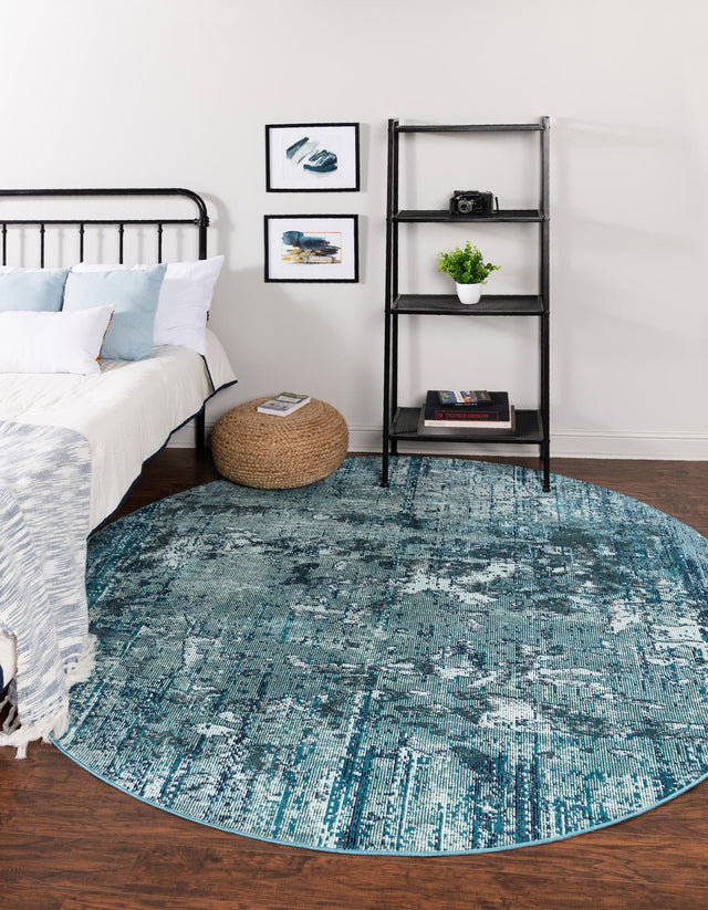Blue 7' x 7' Starlight Round Area Rug 100% Polypropylene Visually Appealing Unique Carpet for Living Rooms, Bedroom, Dining, Office for Sale at Rug Engine