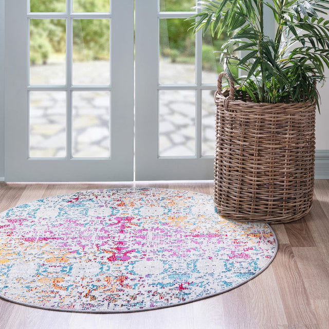 Multicolor 4' 1 x 4' 1 Charm Round Area Rug 100% Polypropylene With Jute Backing Traditional Vintage Distressed Look Carpet for Living Rooms Dining Office Space for Sale at Rug Engine