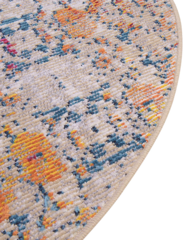 Multicolor 7' x 7' Charm Round Area Rug 100% Polypropylene With Jute Backing Traditional Vintage Distressed Look Carpet for Living Rooms Dining Office Space for Sale at Rug Engine
