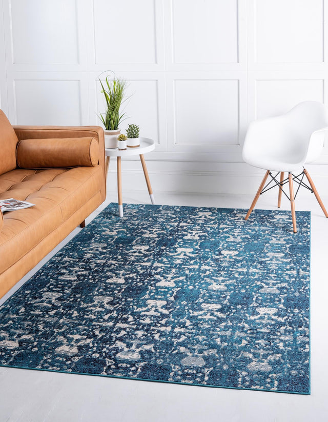 Navy Blue 9' x 12' 2 Charm Rectangle Area Rug 100% Polypropylene With Jute Backing Traditional Vintage Distressed Look Carpet for Living Rooms Dining Office Space for Sale at Rug Engine