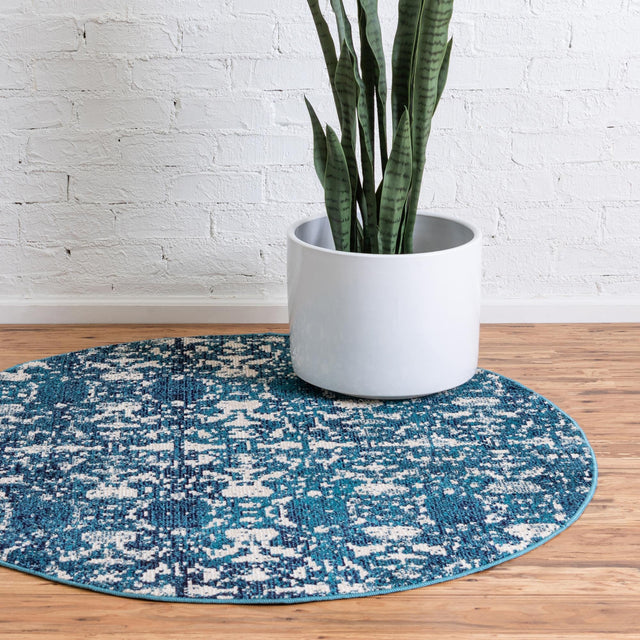 Navy Blue 7' 1 x 7' 1 Charm Round Area Rug 100% Polypropylene With Jute Backing Traditional Vintage Distressed Look Carpet for Living Rooms Dining Office Space for Sale at Rug Engine