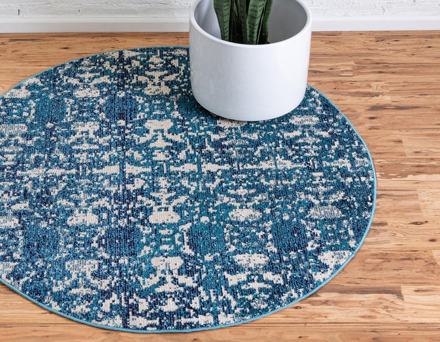 Navy Blue 7' 1 x 7' 1 Charm Round Area Rug 100% Polypropylene With Jute Backing Traditional Vintage Distressed Look Carpet for Living Rooms Dining Office Space for Sale at Rug Engine