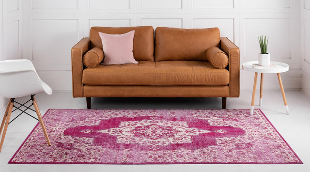 Pink 4' 1 x 6' 1 Charm Rectangle Area Rug 100% Polypropylene With Jute Backing Traditional Vintage Distressed Look Carpet for Living Rooms Dining Office Space for Sale at Rug Engine