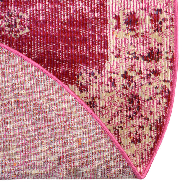 Pink 4' 1 x 4' 1 Charm Round Area Rug 100% Polypropylene With Jute Backing Traditional Vintage Distressed Look Carpet for Living Rooms Dining Office Space for Sale at Rug Engine