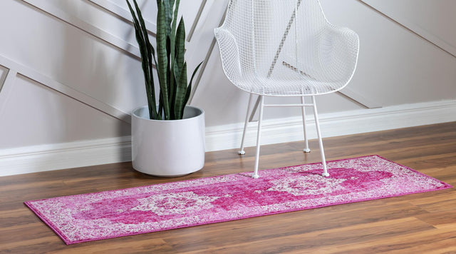 Pink 2' 2 x 6' 1 Charm Runner Area Rug 100% Polypropylene With Jute Backing Traditional Vintage Distressed Look Carpet for Living Rooms Dining Office Space for Sale at Rug Engine