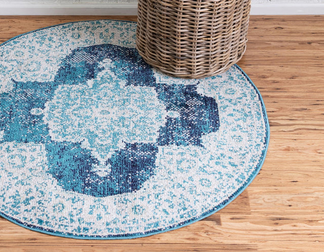 Navy Blue 7' 1 x 7' 1 Charm Round Area Rug 100% Polypropylene With Jute Backing Traditional Vintage Distressed Look Carpet for Living Rooms Dining Office Space for Sale at Rug Engine