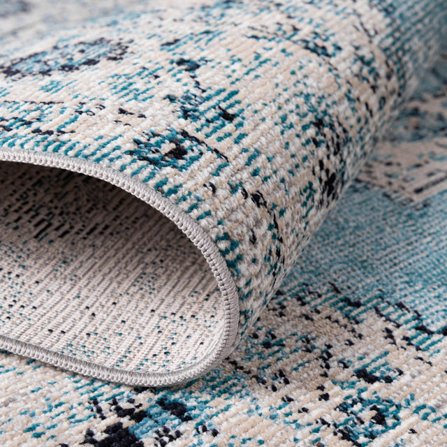 Turquoise 7' 1 x 7' 1 Charm Round Area Rug 100% Polypropylene With Jute Backing Traditional Vintage Distressed Look Carpet for Living Rooms Dining Office Space for Sale at Rug Engine
