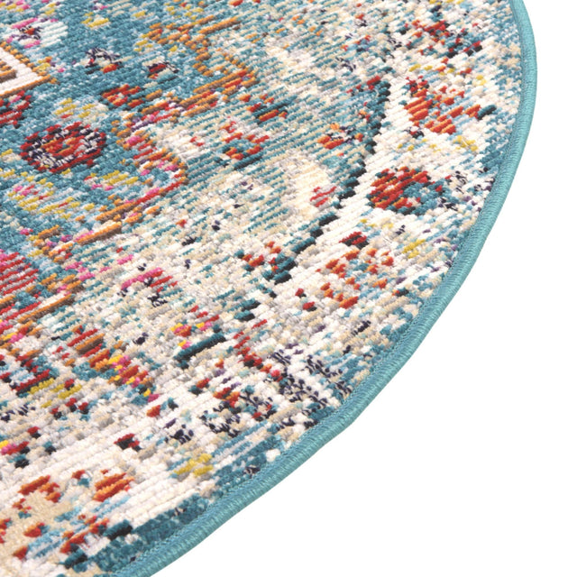 Turquoise 4' 1 x 4' 1 Charm Round Area Rug 100% Polypropylene With Jute Backing Traditional Vintage Distressed Look Carpet for Living Rooms Dining Office Space for Sale at Rug Engine