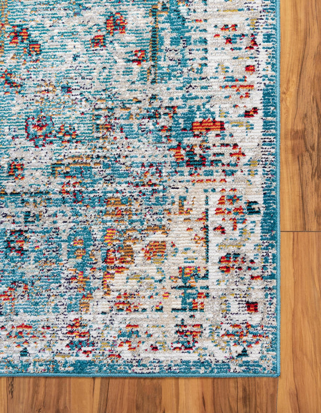 Turquoise 2' 7 x 10' Charm Runner Area Rug 100% Polypropylene With Jute Backing Traditional Vintage Distressed Look Carpet for Living Rooms Dining Office Space for Sale at Rug Engine