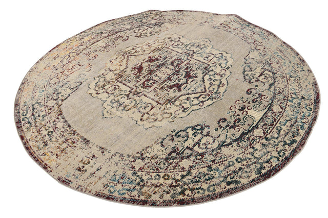 Gray 7' 1 x 7' 1 Charm Round Area Rug 100% Polypropylene With Jute Backing Traditional Vintage Distressed Look Carpet for Living Rooms Dining Office Space for Sale at Rug Engine