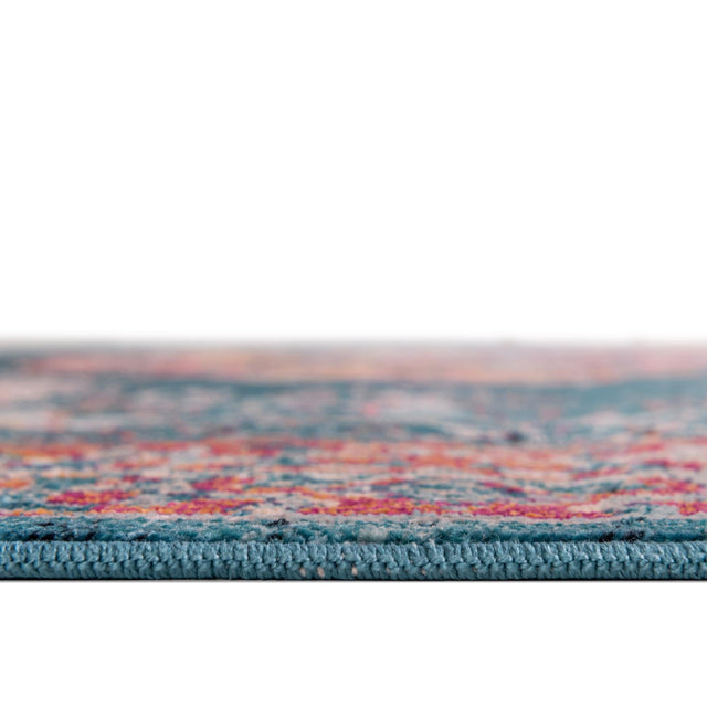 Turquoise 4' 1 x 4' 1 Charm Round Area Rug 100% Polypropylene With Jute Backing Traditional Vintage Distressed Look Carpet for Living Rooms Dining Office Space for Sale at Rug Engine