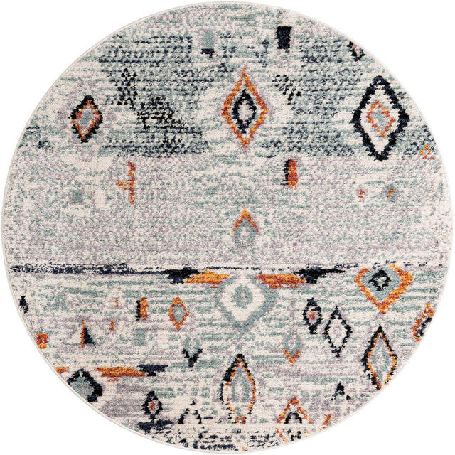 Light Blue 7' x 7' Morocco Round Area Rug 100% Polyester Traditional Classic Carpet for Moroccan Inspired Interior Design Home Decor for Sale at Rug Engine