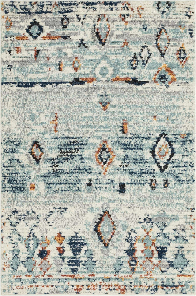Light Blue 4' 1 x 6' 1 Morocco Rectangle Area Rug 100% Polyester Traditional Classic Carpet for Moroccan Inspired Interior Design Home Decor for Sale at Rug Engine