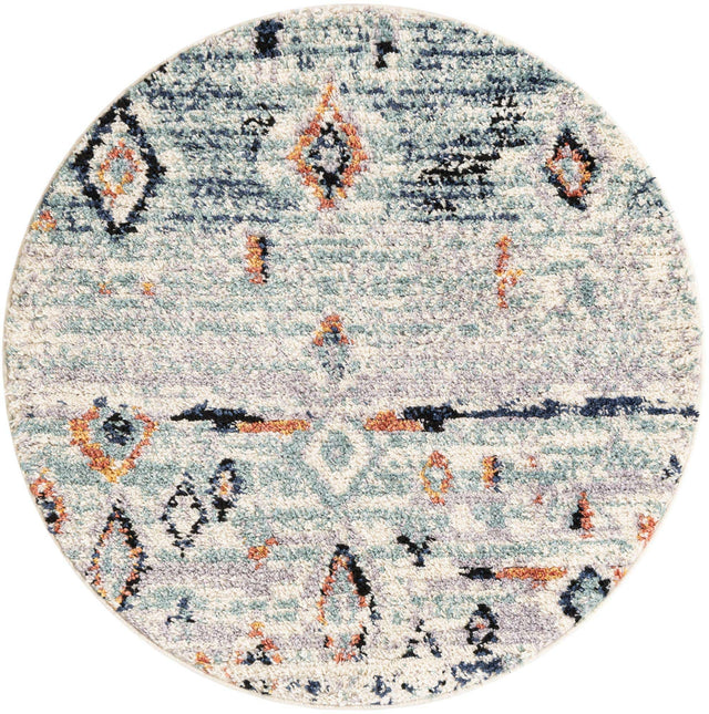 Light Blue 4' 1 x 4' 1 Morocco Round Area Rug 100% Polyester Traditional Classic Carpet for Moroccan Inspired Interior Design Home Decor for Sale at Rug Engine