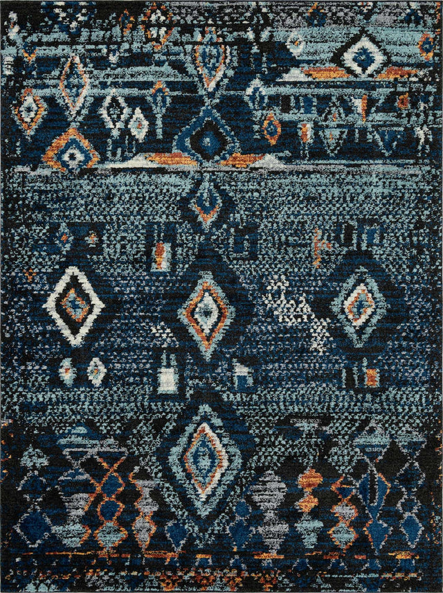 Navy Blue 9' x 12' 2 Morocco Rectangle Area Rug 100% Polyester Traditional Classic Carpet for Moroccan Inspired Interior Design Home Decor for Sale at Rug Engine