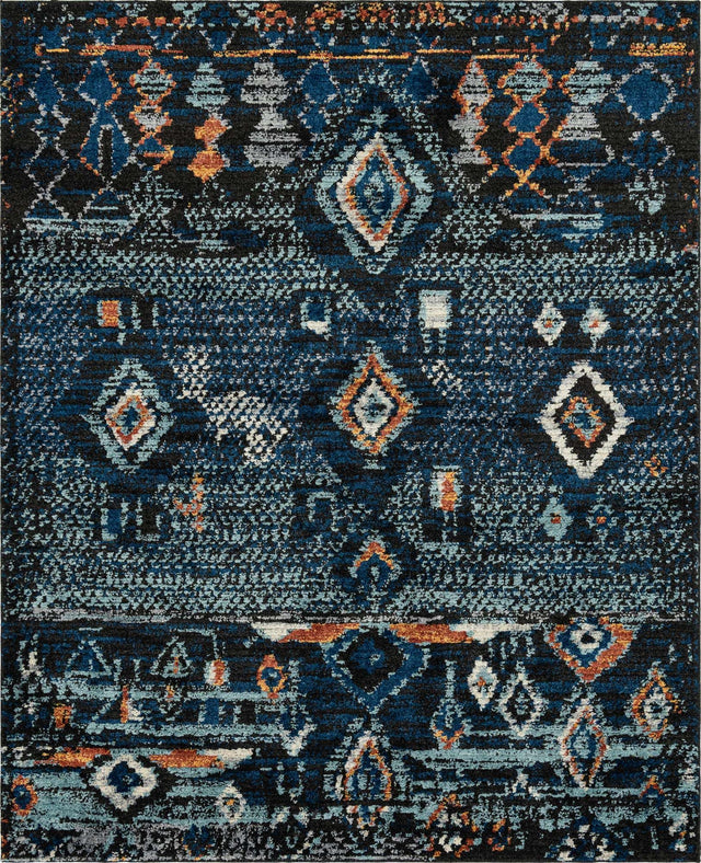 Navy Blue 8' x 10' Morocco Rectangle Area Rug 100% Polyester Traditional Classic Carpet for Moroccan Inspired Interior Design Home Decor for Sale at Rug Engine