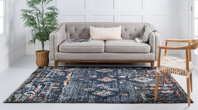 Navy Blue 8' x 10' Morocco Rectangle Area Rug 100% Polyester Traditional Classic Carpet for Moroccan Inspired Interior Design Home Decor for Sale at Rug Engine