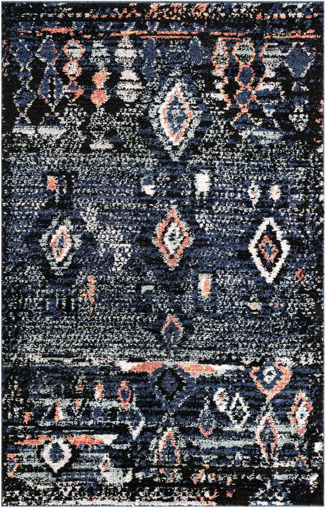 Navy Blue 5' 1 x 8' Morocco Rectangle Area Rug 100% Polyester Traditional Classic Carpet for Moroccan Inspired Interior Design Home Decor for Sale at Rug Engine