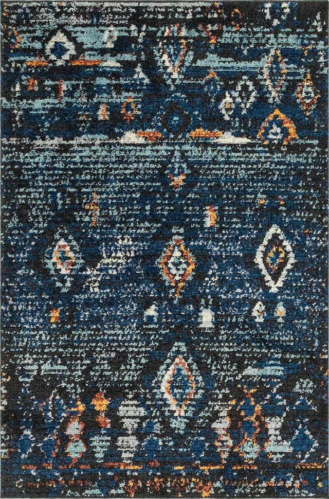 Navy Blue 4' 1 x 6' 1 Morocco Rectangle Area Rug 100% Polyester Traditional Classic Carpet for Moroccan Inspired Interior Design Home Decor for Sale at Rug Engine