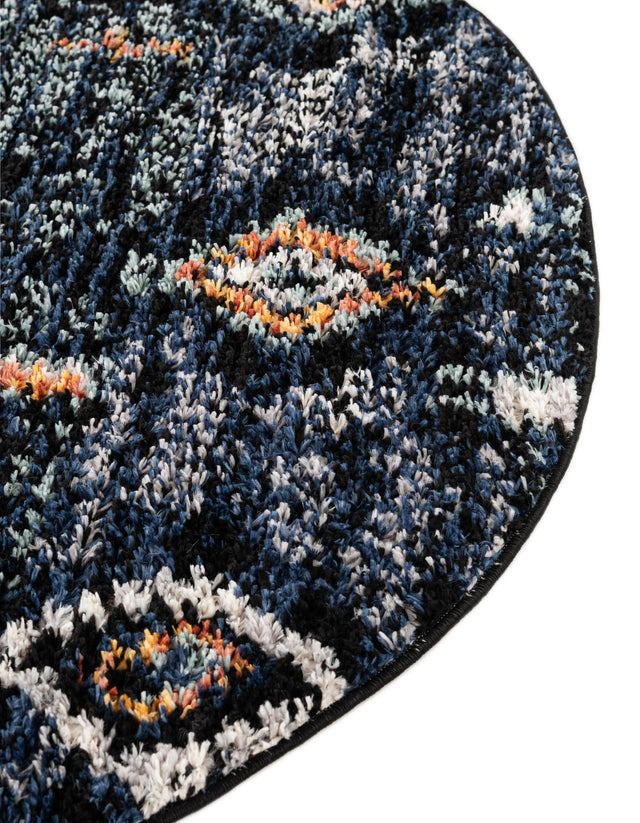 Navy Blue 7' x 7' Morocco Round Area Rug 100% Polyester Traditional Classic Carpet for Moroccan Inspired Interior Design Home Decor for Sale at Rug Engine
