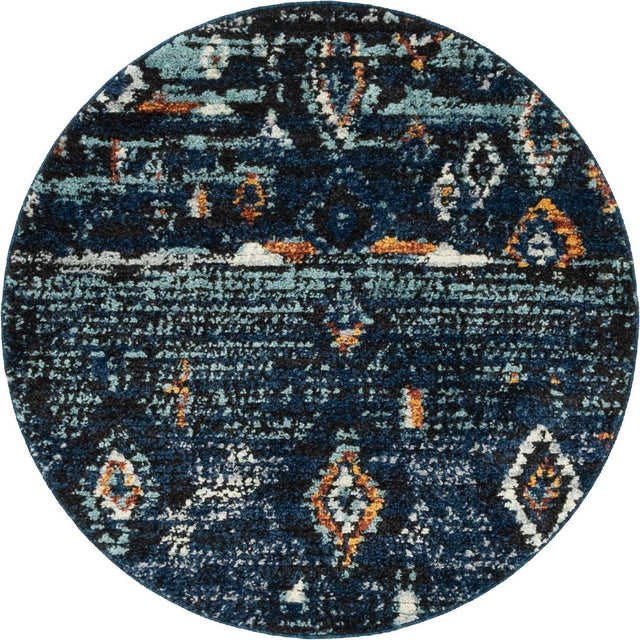 Navy Blue 4' 1 x 4' 1 Morocco Round Area Rug 100% Polyester Traditional Classic Carpet for Moroccan Inspired Interior Design Home Decor for Sale at Rug Engine