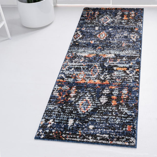 Navy Blue 2' 7 x 10' Morocco Runner Area Rug 100% Polyester Traditional Classic Carpet for Moroccan Inspired Interior Design Home Decor for Sale at Rug Engine