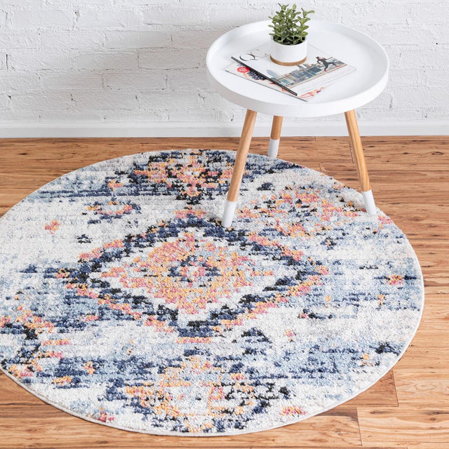 Ivory 4' 1 x 4' 1 Morocco Round Area Rug 100% Polyester Traditional Classic Carpet for Moroccan Inspired Interior Design Home Decor for Sale at Rug Engine