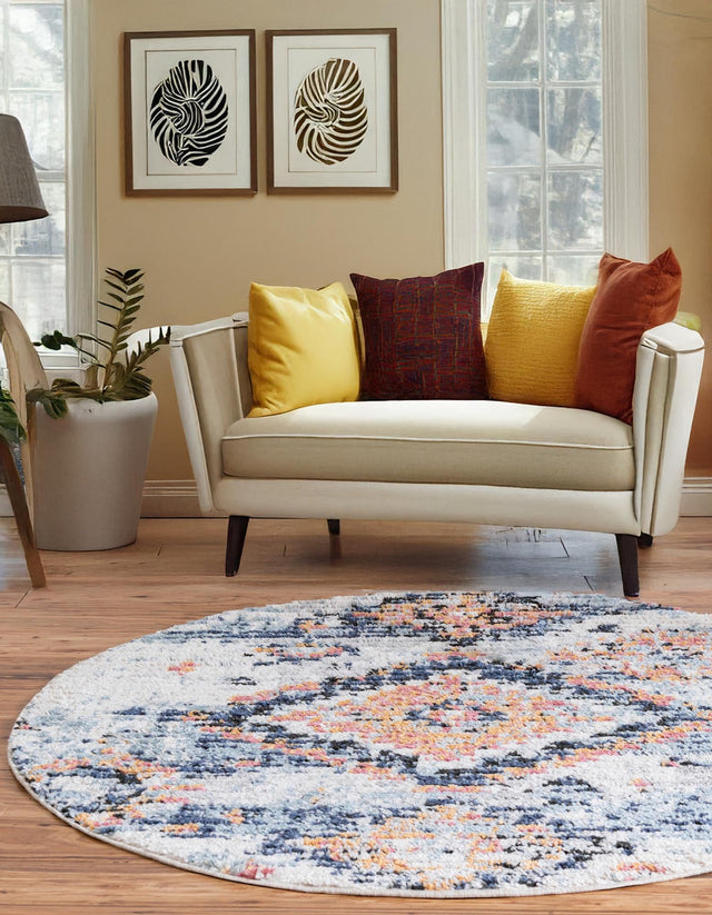 Ivory 7' x 7' Morocco Round Area Rug 100% Polyester Traditional Classic Carpet for Moroccan Inspired Interior Design Home Decor for Sale at Rug Engine