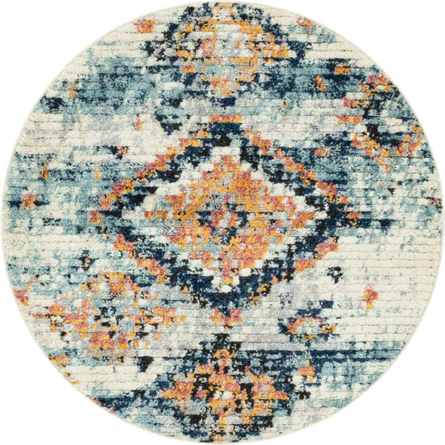 Ivory 4' 1 x 4' 1 Morocco Round Area Rug 100% Polyester Traditional Classic Carpet for Moroccan Inspired Interior Design Home Decor for Sale at Rug Engine