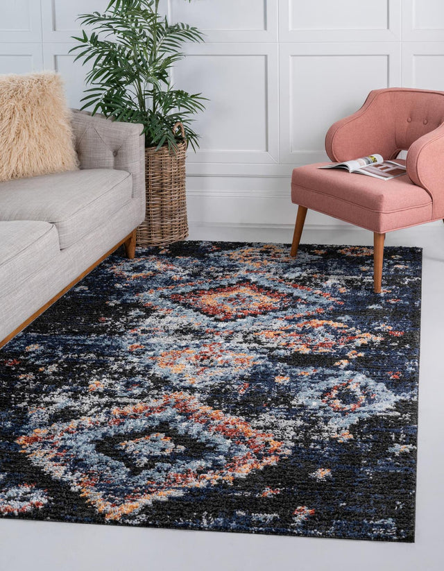 Navy Blue 5' x 8' Morocco Rectangle Area Rug 100% Polyester Traditional Classic Carpet for Moroccan Inspired Interior Design Home Decor for Sale at Rug Engine