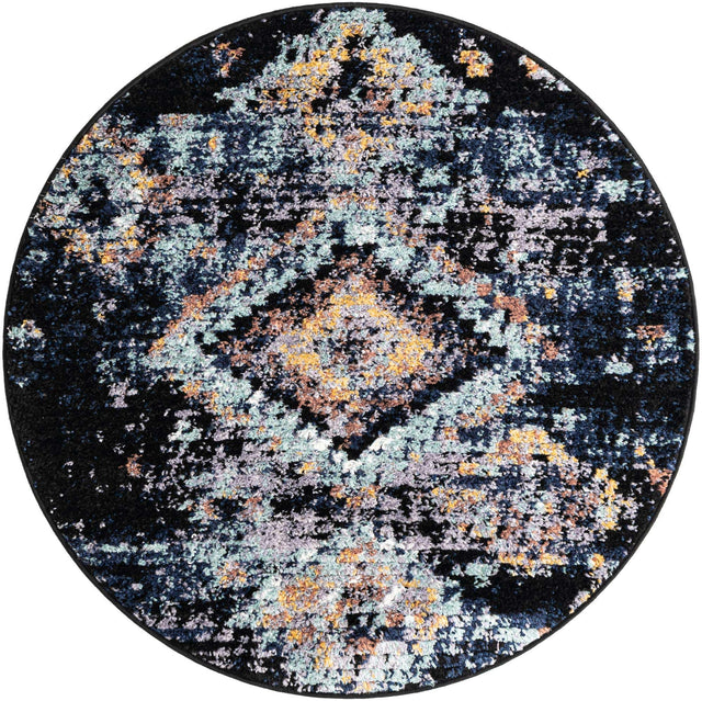 Navy Blue 4' 1 x 4' 1 Morocco Round Area Rug 100% Polyester Traditional Classic Carpet for Moroccan Inspired Interior Design Home Decor for Sale at Rug Engine