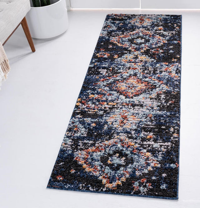 Navy Blue 2' 7 x 10' Morocco Runner Area Rug 100% Polyester Traditional Classic Carpet for Moroccan Inspired Interior Design Home Decor for Sale at Rug Engine