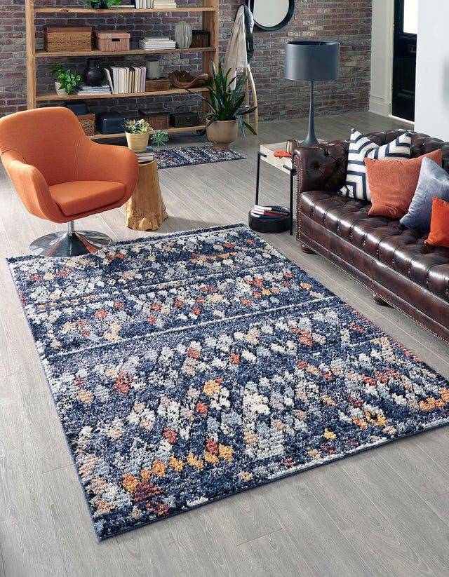 Navy Blue 9' x 12' 2 Morocco Rectangle Area Rug 100% Polyester Traditional Classic Carpet for Moroccan Inspired Interior Design Home Decor for Sale at Rug Engine