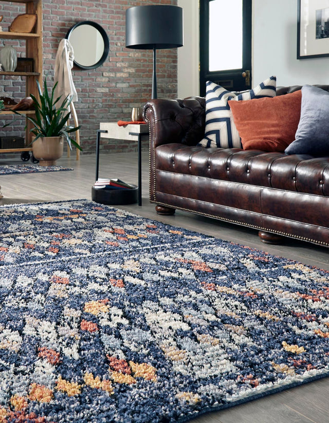 Navy Blue 7' 1 x 10' Morocco Rectangle Area Rug 100% Polyester Traditional Classic Carpet for Moroccan Inspired Interior Design Home Decor for Sale at Rug Engine