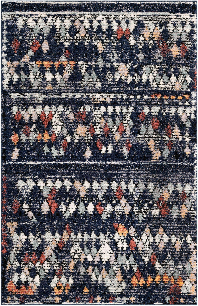 Navy Blue 5' 1 x 8' Morocco Rectangle Area Rug 100% Polyester Traditional Classic Carpet for Moroccan Inspired Interior Design Home Decor for Sale at Rug Engine
