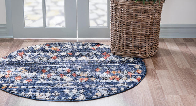 Navy Blue 4' 1 x 4' 1 Morocco Round Area Rug 100% Polyester Traditional Classic Carpet for Moroccan Inspired Interior Design Home Decor for Sale at Rug Engine