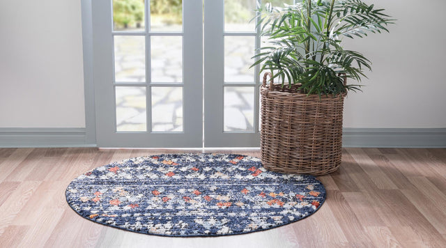 Navy Blue 4' 1 x 4' 1 Morocco Round Area Rug 100% Polyester Traditional Classic Carpet for Moroccan Inspired Interior Design Home Decor for Sale at Rug Engine