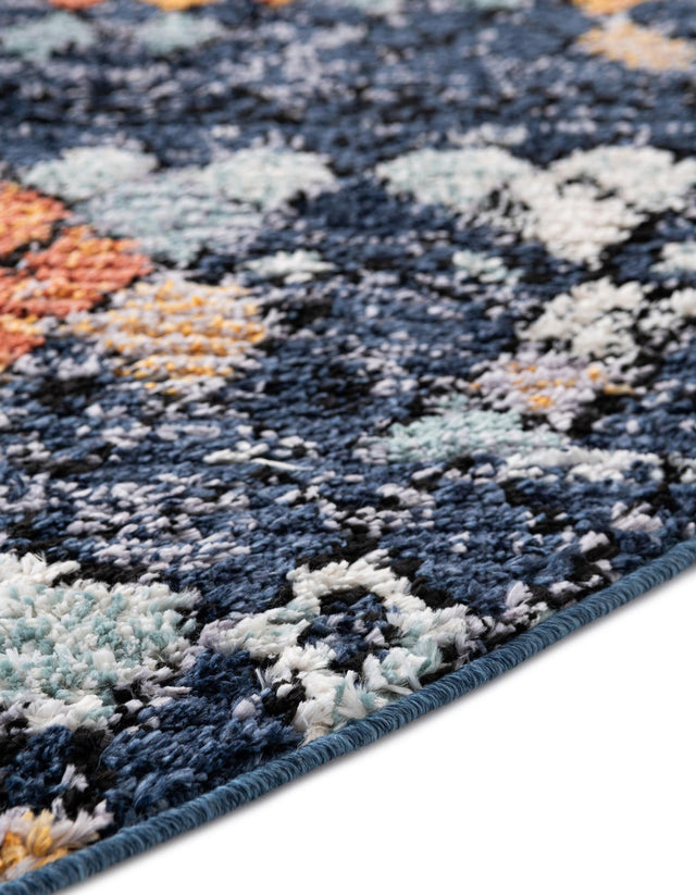 Navy Blue 4' 1 x 4' 1 Morocco Round Area Rug 100% Polyester Traditional Classic Carpet for Moroccan Inspired Interior Design Home Decor for Sale at Rug Engine