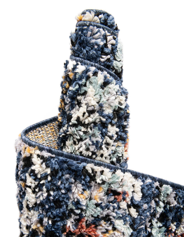 Navy Blue 7' x 7' Morocco Round Area Rug 100% Polyester Traditional Classic Carpet for Moroccan Inspired Interior Design Home Decor for Sale at Rug Engine