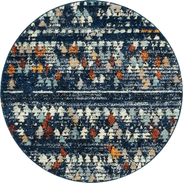 Navy Blue 4' 1 x 4' 1 Morocco Round Area Rug 100% Polyester Traditional Classic Carpet for Moroccan Inspired Interior Design Home Decor for Sale at Rug Engine
