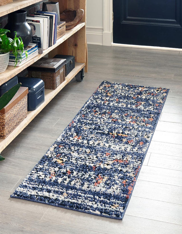 Navy Blue 2' 2 x 6' 1 Morocco Runner Area Rug 100% Polyester Traditional Classic Carpet for Moroccan Inspired Interior Design Home Decor for Sale at Rug Engine